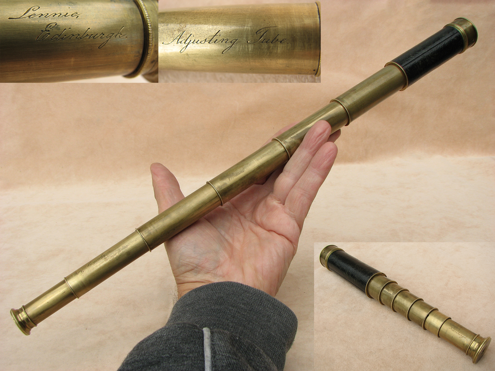 19th century 6 draw pocket telescope signed Lennie Edinburgh